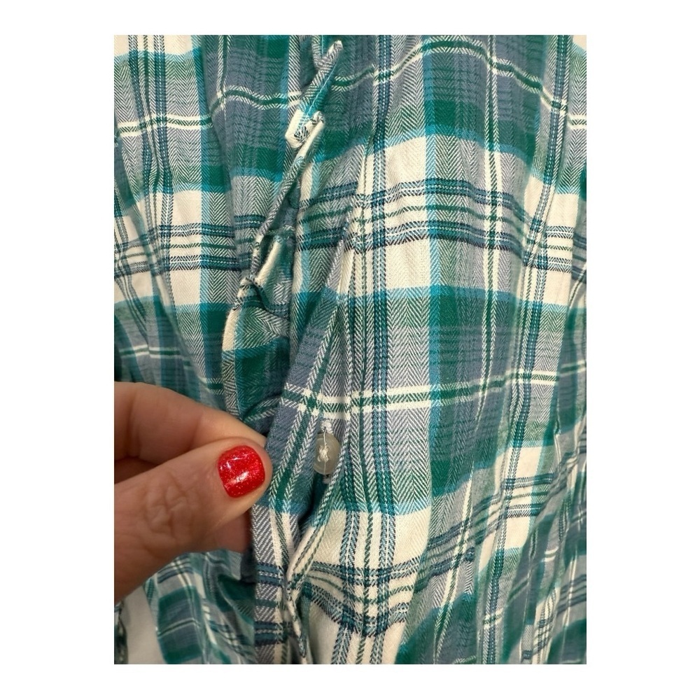 LOFT Green Plaid Ruffle High Neck Ruffle Front Button Down Shirt NEW Size Large - Picture 5 of 16